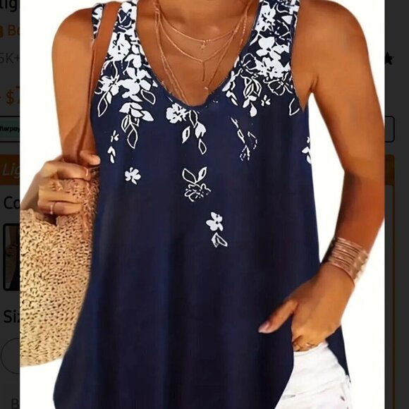 Plus Size Casual To with Floral Print V Neck Slight Stretch Tank Top in Sizes XL - Picture 4 of 6